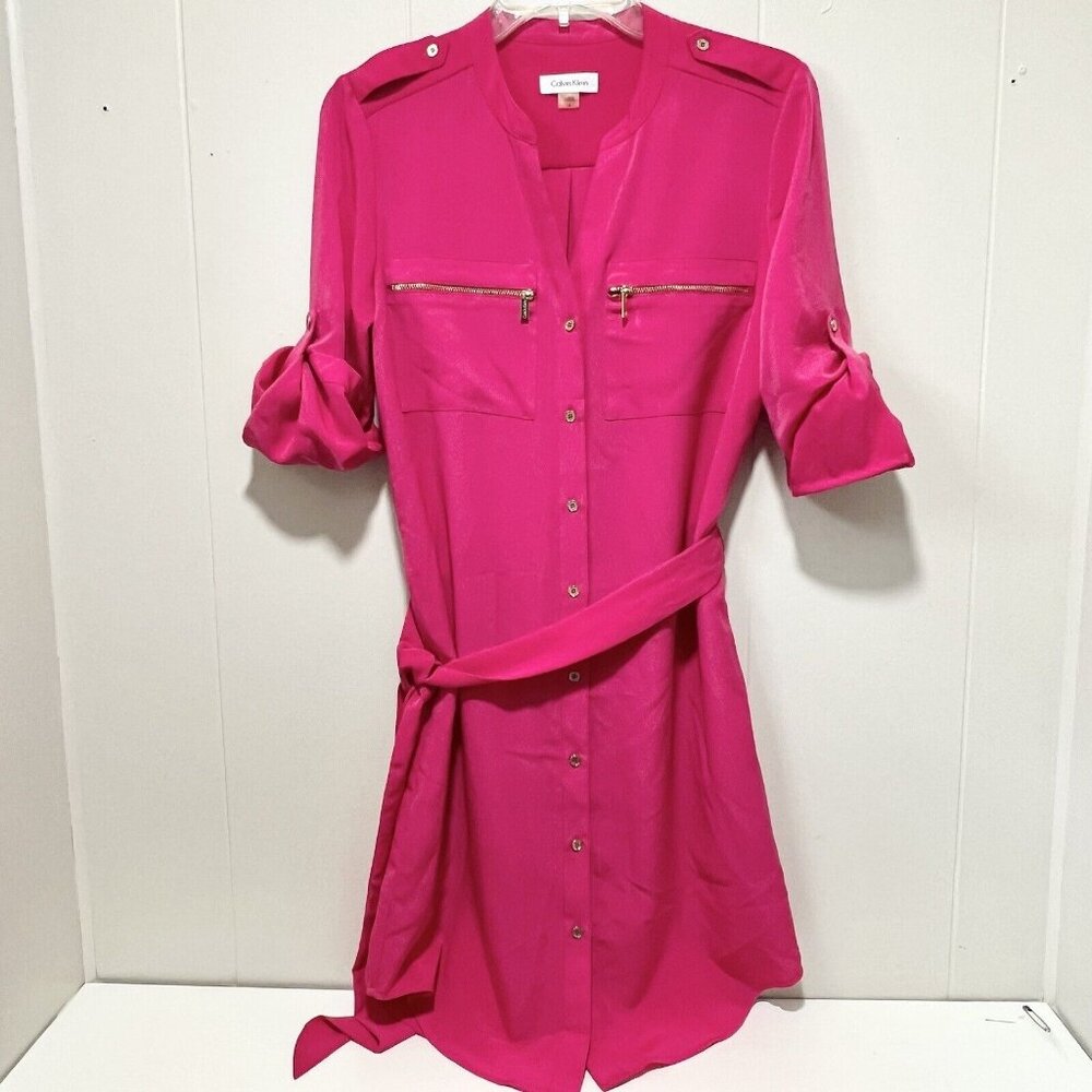 Calvin Klein Hot Pink Button Up Roll Tab Women's Dress Size 4 Business Casual